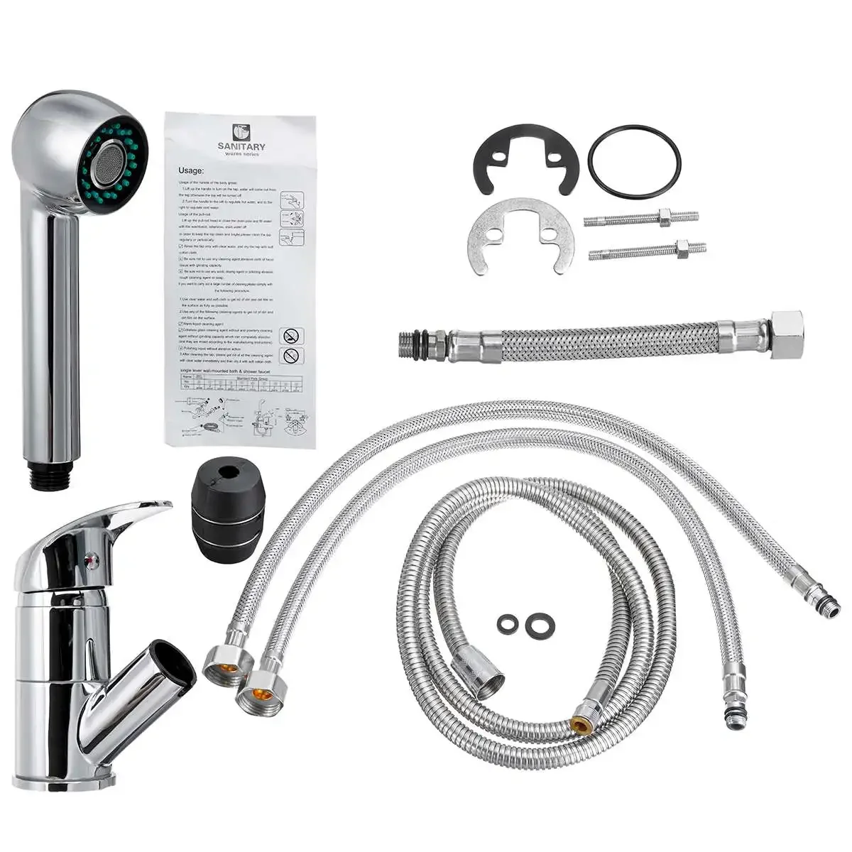 

Kitchen Faucet Solid Brass Single Hole Pull Out Spout Kitchen Sink Mixer Tap Stream Sprayer Head Silver Hot Cold Tap Mixer