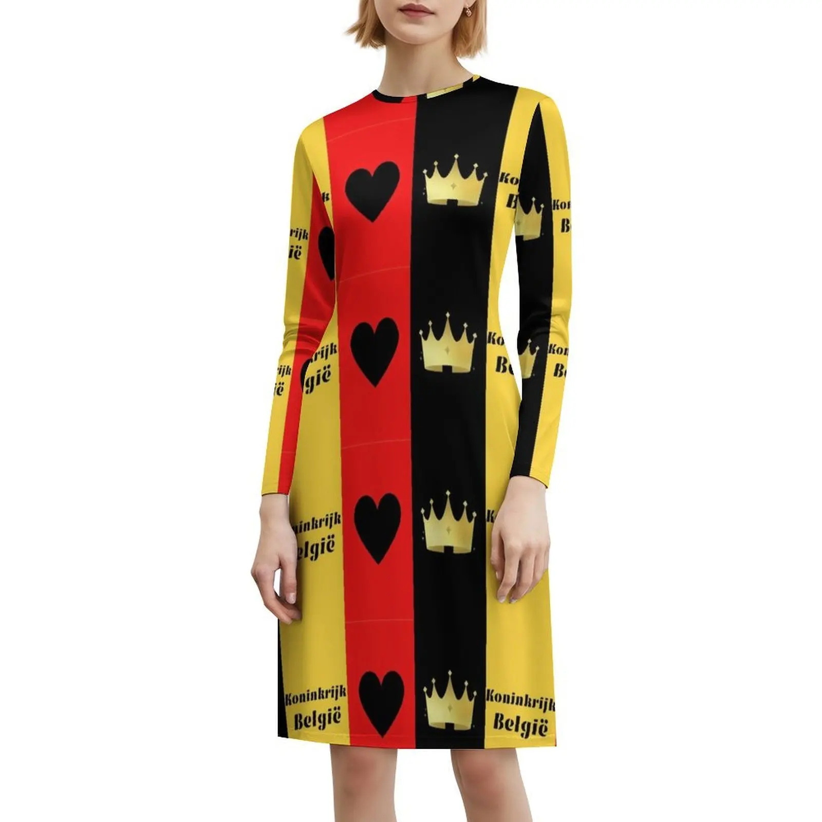 مملكة بلجيكا الكورية نمط فستان كاجوال للنساء بسيط يوميا مكتب سيدة فساتين بلجيكا المملكة العلم الأمة أوروبا