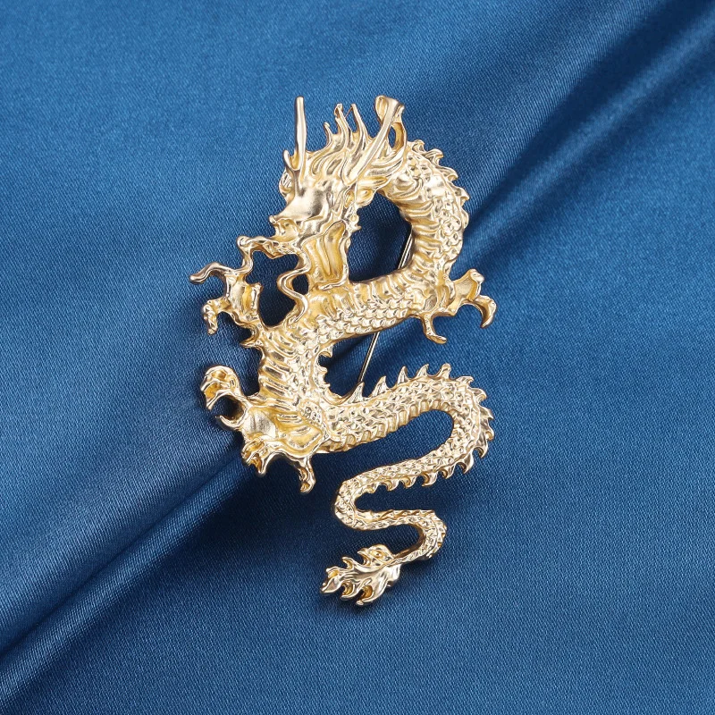 Gold Color Dragon Brooch Pin for Men Chinoiserie Brooch Punk Jewelry Clothing Accessories