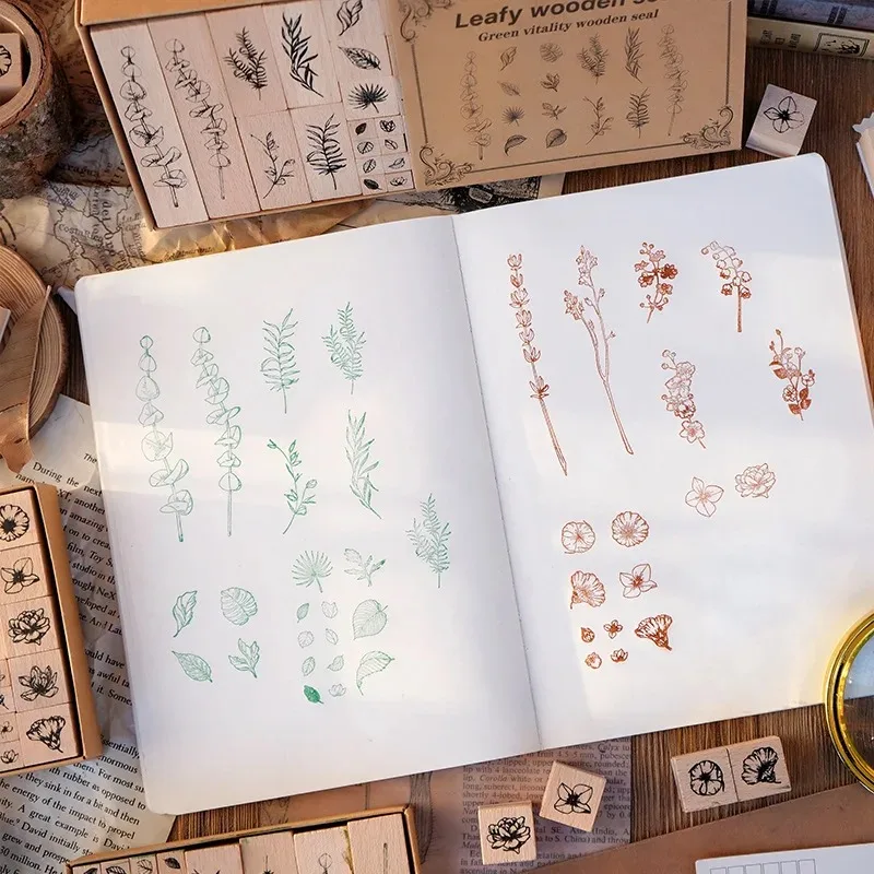30pcs/set Natural Plants Leaf Flower Wooden  DIY rubber stamp used for making card scrapbooks