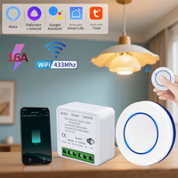 110V 220V Tuya WiFi 433Mhz 16A Wireless Relay Receiver Mini Round Panel Switch Smart Switch For Alexa Google Home Voice Control