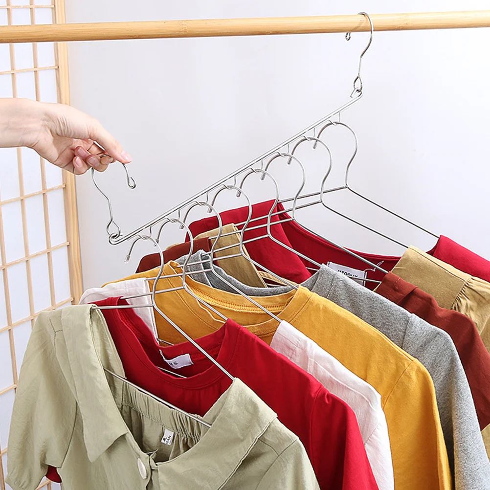 

2Pcs Stainless Steel Eight-Hole Storage Hanger Organizer Clothes Hanger Holder Space Saver Clothes Drying Rack