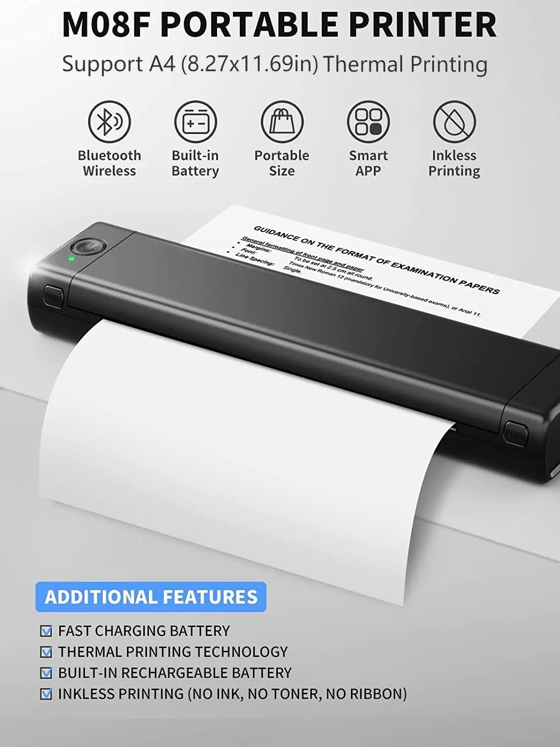 A4 Portable Printers Wireless for Travel Bluetooth Thermal Printer, Suitable for Mobile Office,Support Tattoo Paper Phomemo M08F