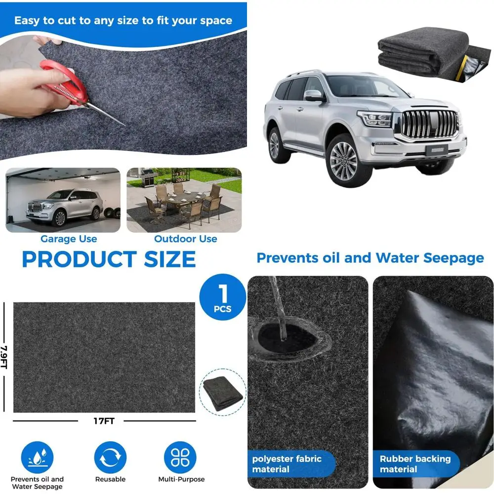 

Durable 17' x 7.45 Garage Floor Mat with Adhesive and Non-Slip Protection for Cars and Workshops