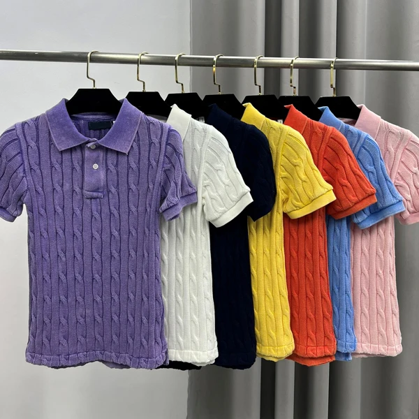 

Summer Macaron Color Small Logo Laff Stitched Knitted Cotton Short Sleeve Women's T-shirt Top Slim Fit Shirt Pure ...