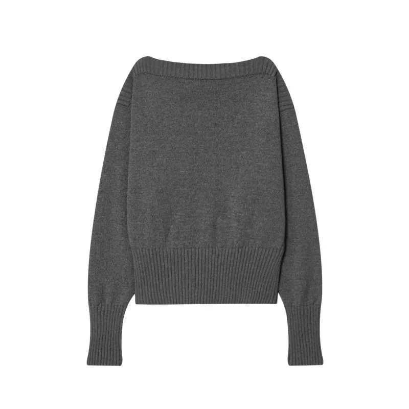 Mulheres um pescoço camisola de malha outono vintage sólido solto manga longa chique temperamento casual pullovers femininos