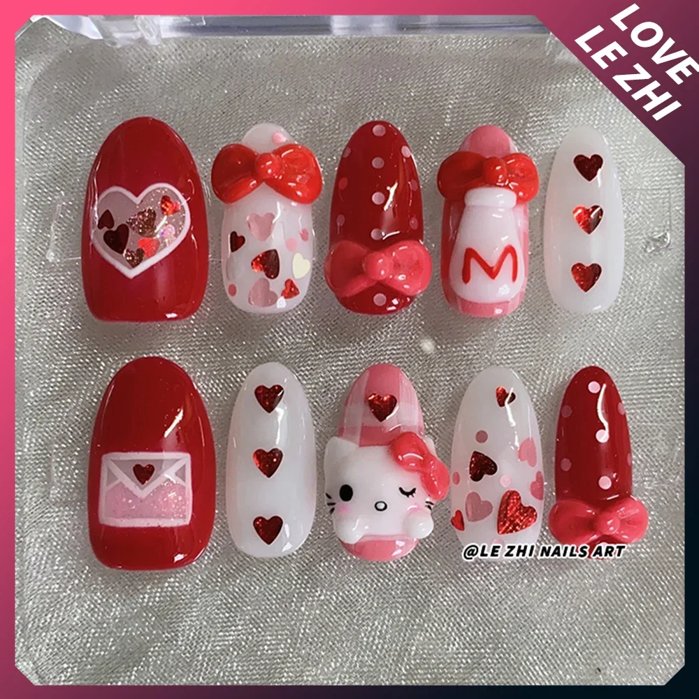 Kawaii الكرتون سانريو بلدي ميلودي كورومي Rilakkuma اليدوية اضغط على الأظافر Y2K أربع أوراق البرسيم اللؤلؤ Bowknot يمكن ارتداؤها أظافر صناعية #4