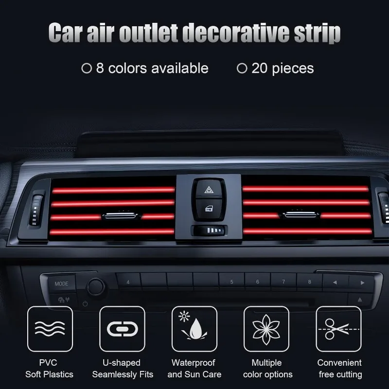 10 Pieces Car-styling Chrome Styling Moulding Car Air Vent Trim Strip Air Conditioner Outlet Grille Decoration U Shape