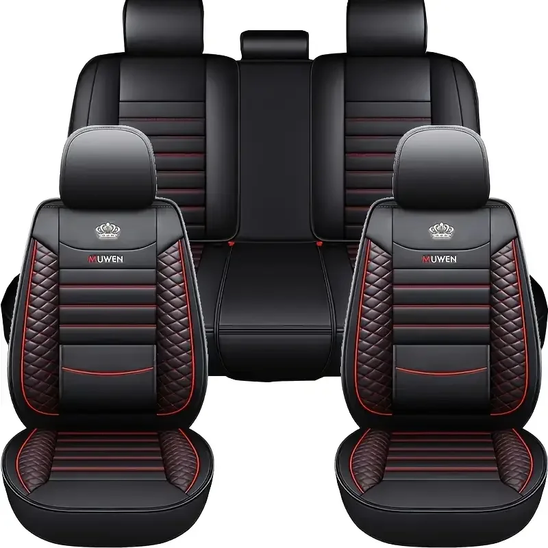 

Five-seat car seat covers, full-coverage design with integrated lumbar support, suitable for most vehicles and sedans.