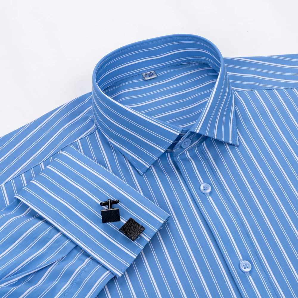 Men's Modal Striped Tuxedo Dress Shirt with Windsor Collar & French Cuff Includes Cufflinks, Elegant Professional Formal Wear