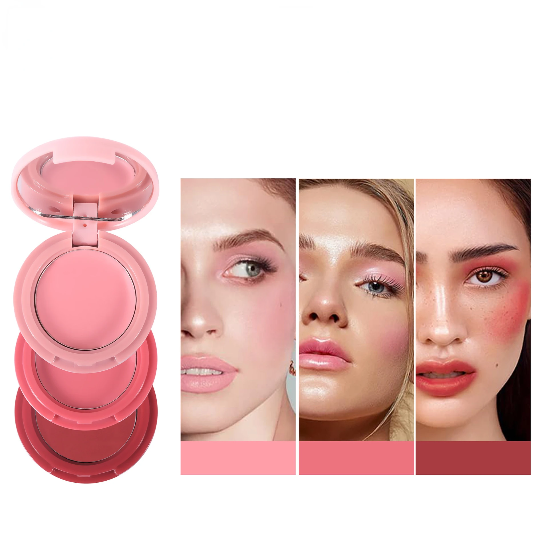 Blush Stick de rosto colorido, Pink Cream Cheek Blusher Cosmetics, Tubos de maquiagem 3 em 1, usados em lábios e bochechas