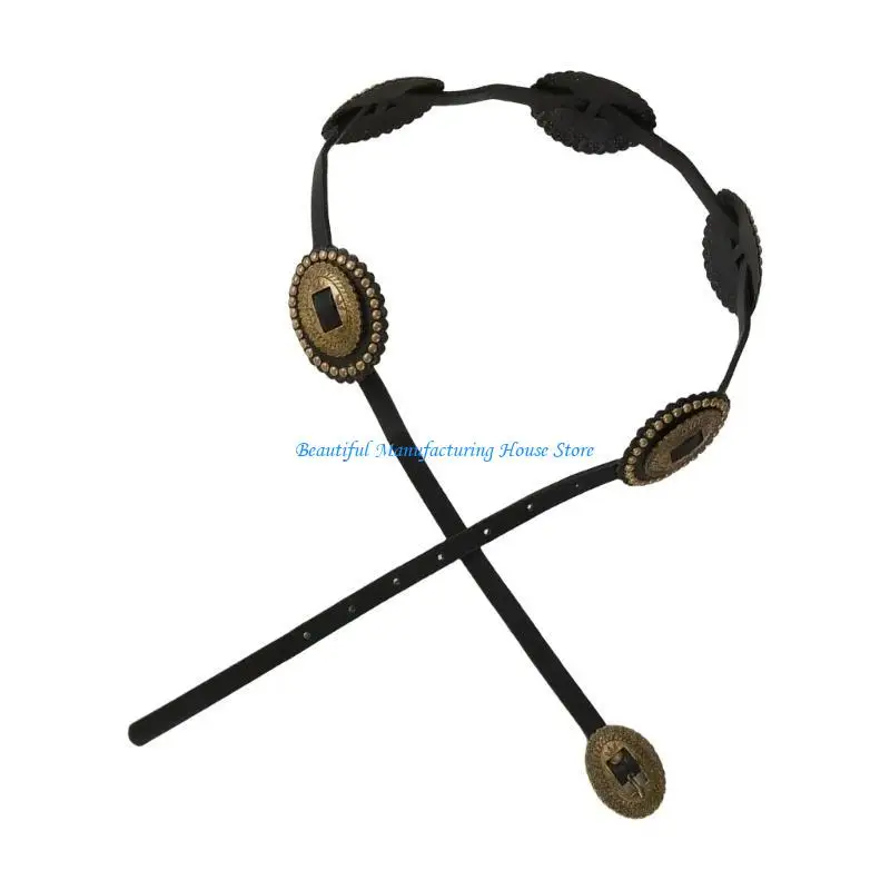 

E56A Women Decorative Waist Belt Oval Buckle Party Belt Vintage Embossing Waistband