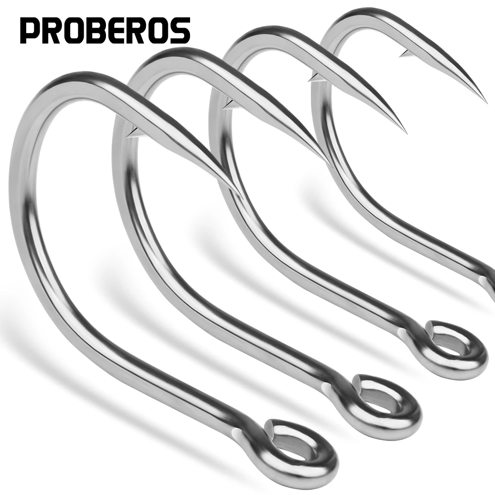 PROBEROS 10pcs/lot Fishing Hooks Saltwater High Carbon Steel Fishing Hook Set 1/0#-13/0# Large Eye Jig Hook Carp Bass Fishhook