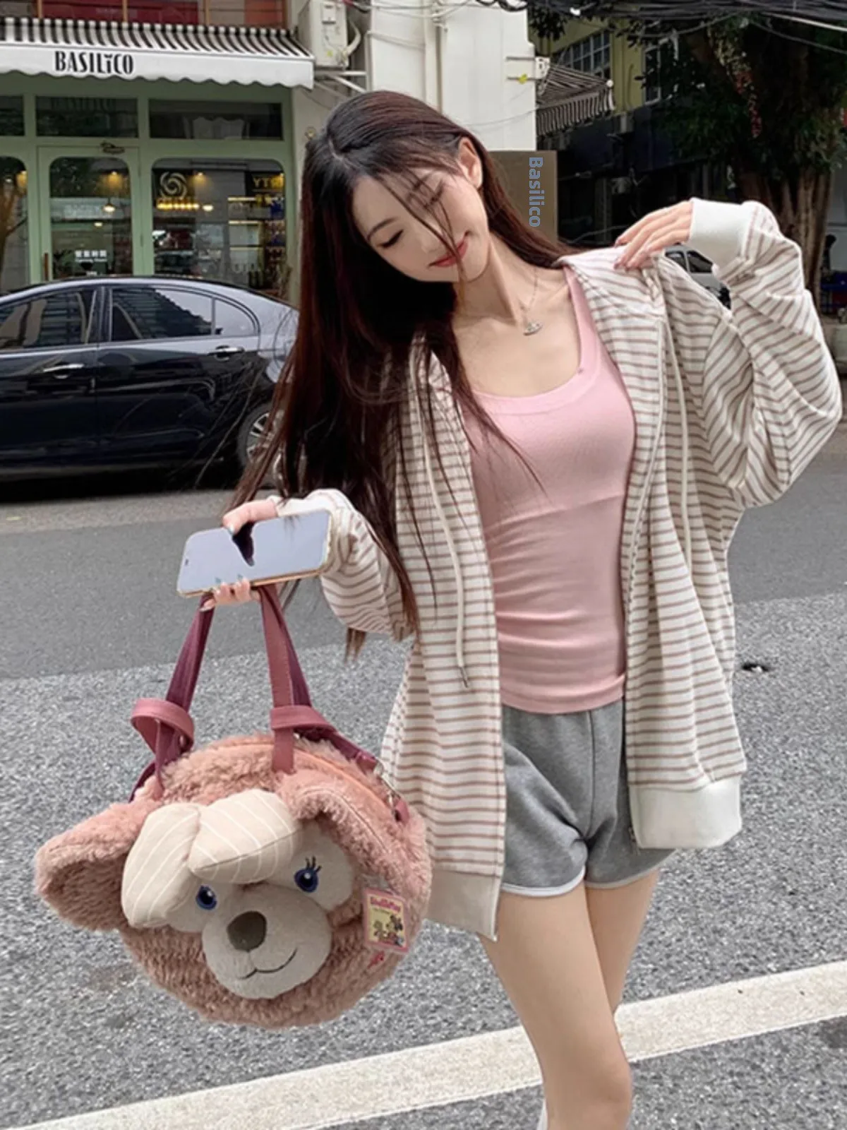 

Spring 2025 Women's Pure Desire Hooded Striped Long Sleeve Sweatshirt Jacket Pink Vest Sport Shorts Three Piece Set Zipper Cl...