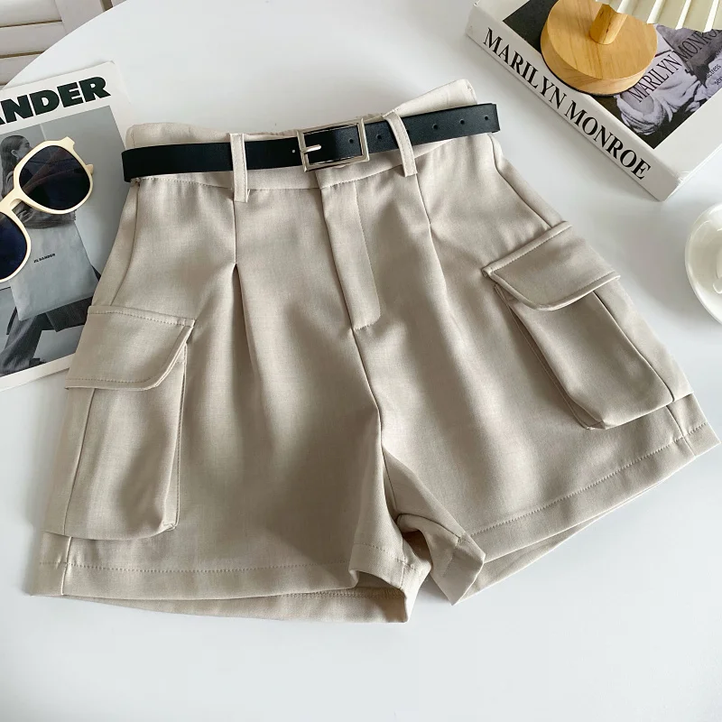 Nomikuma Retro elastische Shorts mit hoher Taille und weitem Bein und Gürtel für Frauen im Frühjahr/Sommer koreanische kausale feste kurze Feminimos