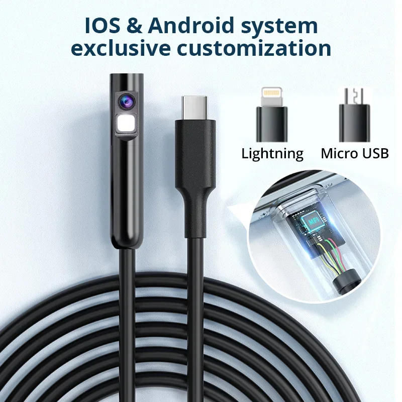 KERUI 8mm 2MP Endoscope Automotive Boroscope Inspection Camera Dual/Singel Lens for Iphone IOS Smart Phone Android Type C Cars
