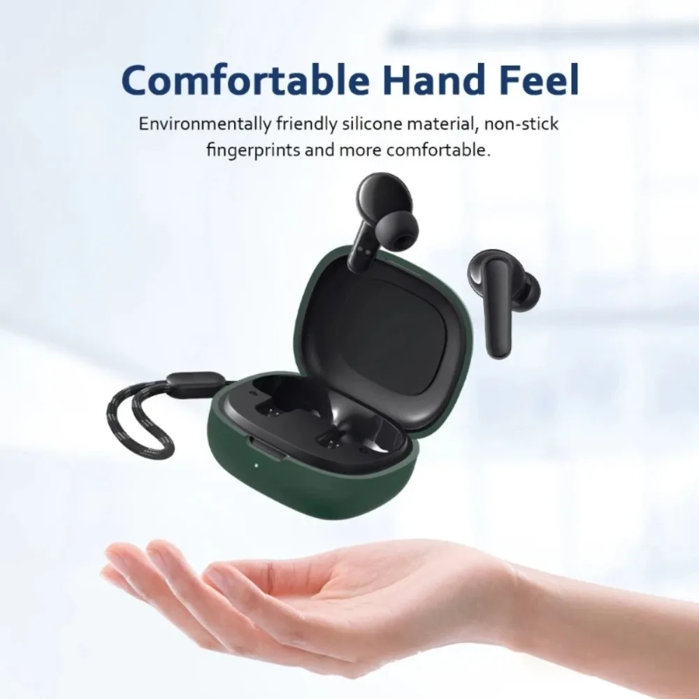 with Hanging Rope Silicone Case Anti-fall Dustproof Earbuds Protective Case Washable Soild Color for Anker Soundcore P20i/R50i