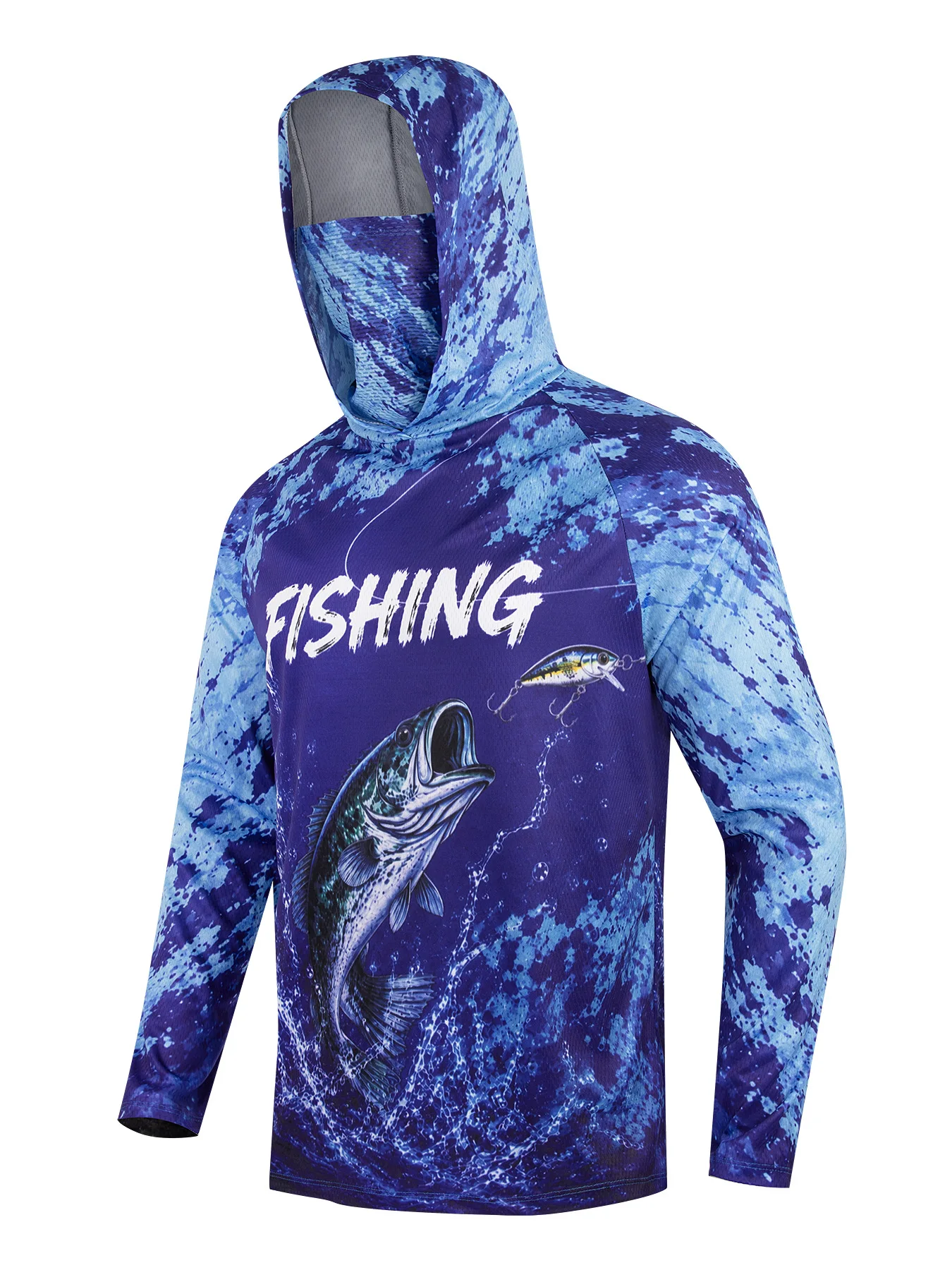 Men's Outdoor Fishing Hoodie with Built-in Face Mask Neck Gaiter UV Protection Quick-Dry Breathable Anti-Mosquito Sun Shirt