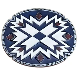 Oval Western Cowboys Totem Belt Buckle for Men Fashion Blue White Geometric Brand Design Hebilla Cinturon Hombre Dropshipping