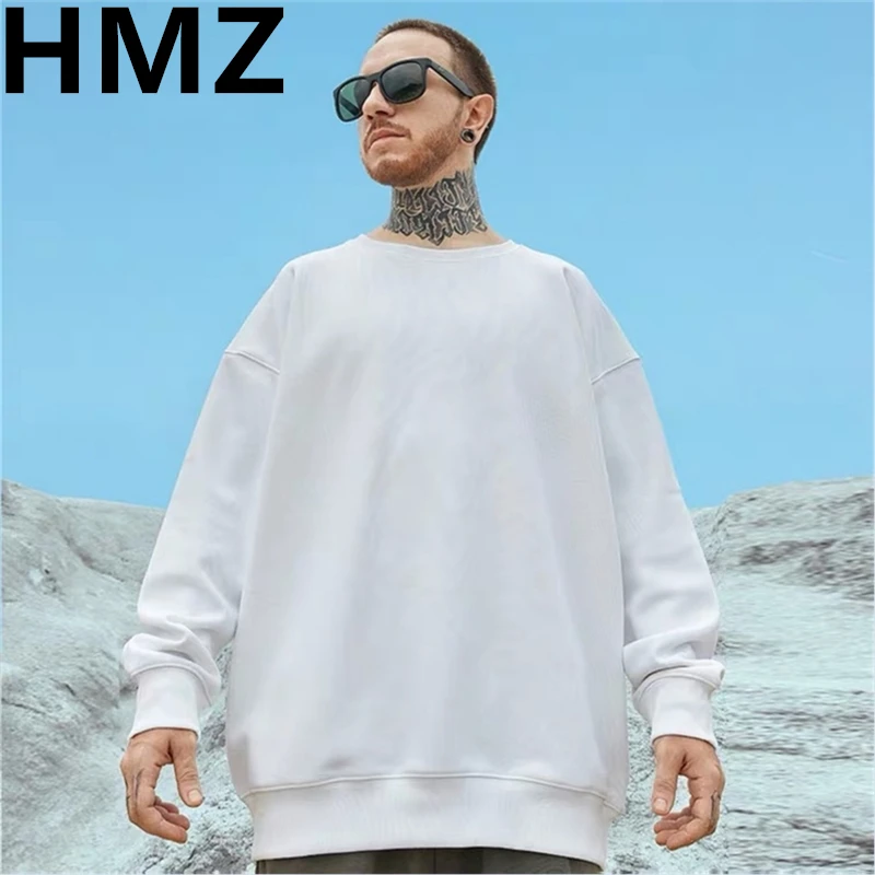 HMZ Mens Casual Cartoon Cat Print Sweatshirts Hoodie Men O-Neck Fashion Harajuku Style Male High Street Cotton Sweatshirt Men