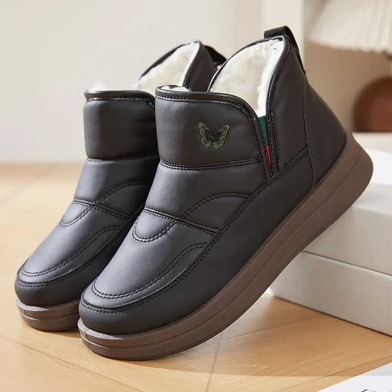 Women Women Winter Slip-on Snow Boots Embroidered Butterfly Quilted Upper Fleece Lined Non-slip Thick Sole Warm Ankle Boots - Aliexpress Deal