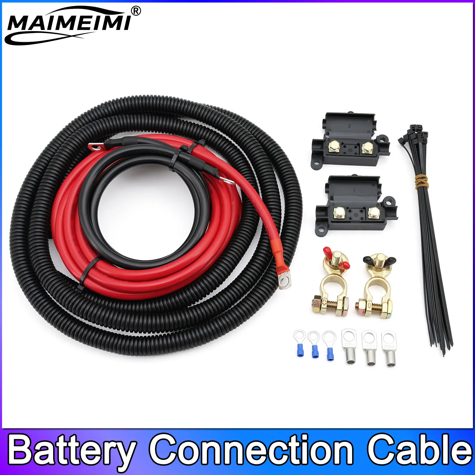 Battery Connection Cable 3-meter red cable + 1-meter black cable Terminal RV Pure Copper Core Inverter Battery Connection Wire