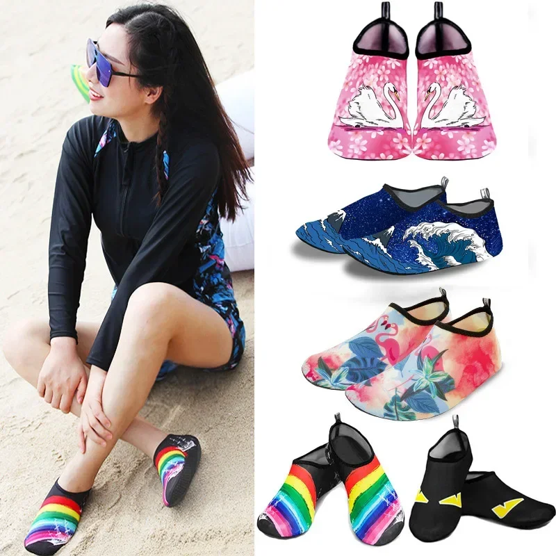 Water Shoes Men Women Swimming Socks Printing Color Summer Beach Sneakers Seaside Sneaker Socks Slippers For Men Women