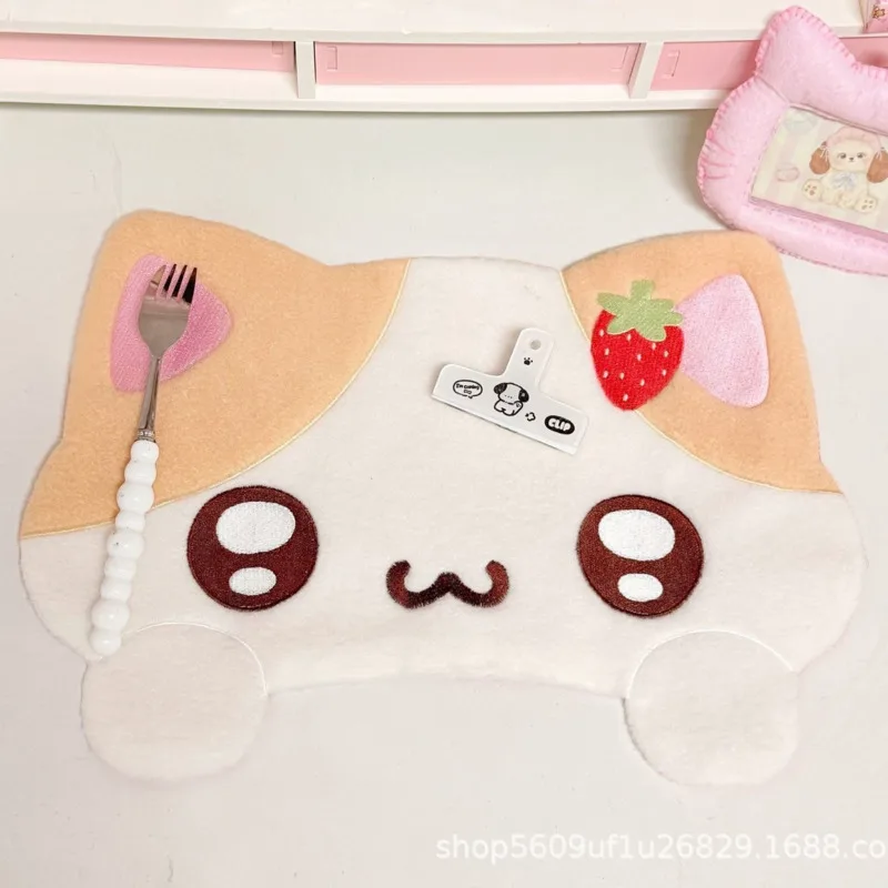 Cute Cat Desk Mat Soft Plush Table Pad Japanese Style For Girls Bedroom Desktop Decoration Student Study Vanity Organizer Use