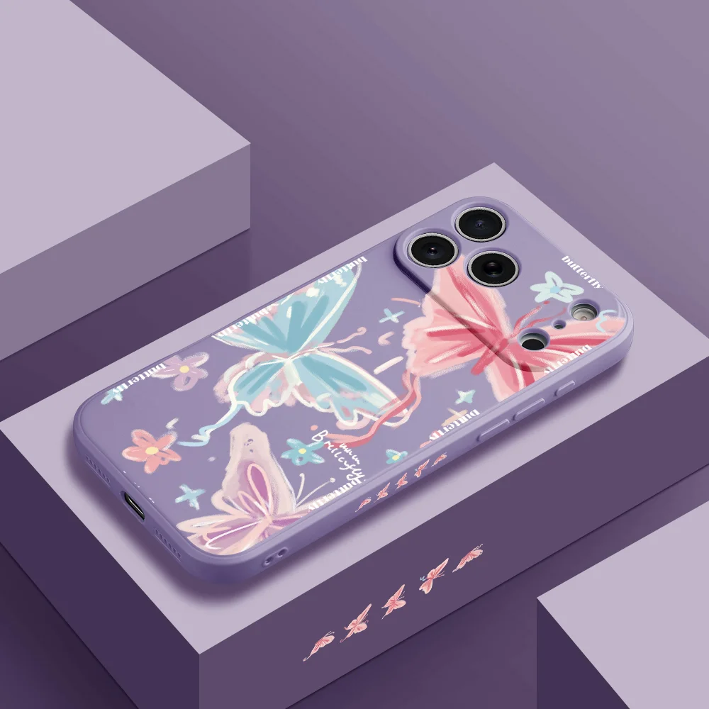 حالمة فراشة قضية الهاتف آيفون 17 ProMax 17 الهواء 16 15 14 13 12 11 برو ماكس XS Max7 8 زائد 16e 16 زائد غطاء من البولي يوريثان Coque