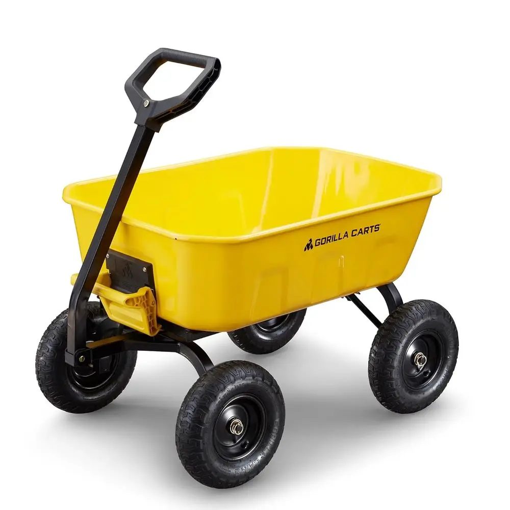 

Sturdy Steel Dump Cart, 8 Cubic Ft Bin, 1200 lbs Capacity, Yellow Towable Utility Wagon for Yard and Garden Work