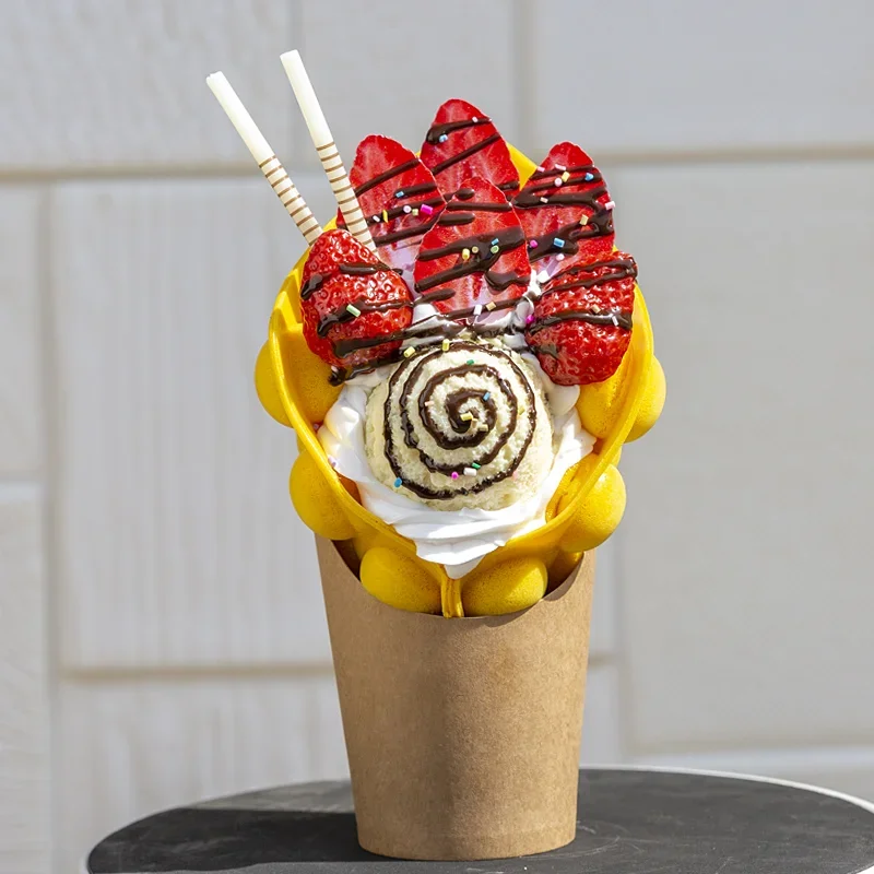 Simulated Egg Waffle Model Crafts Fake Ice Cream Mold Plastic Sample Dessert Store Showcase Display Decoration Shooting Props
