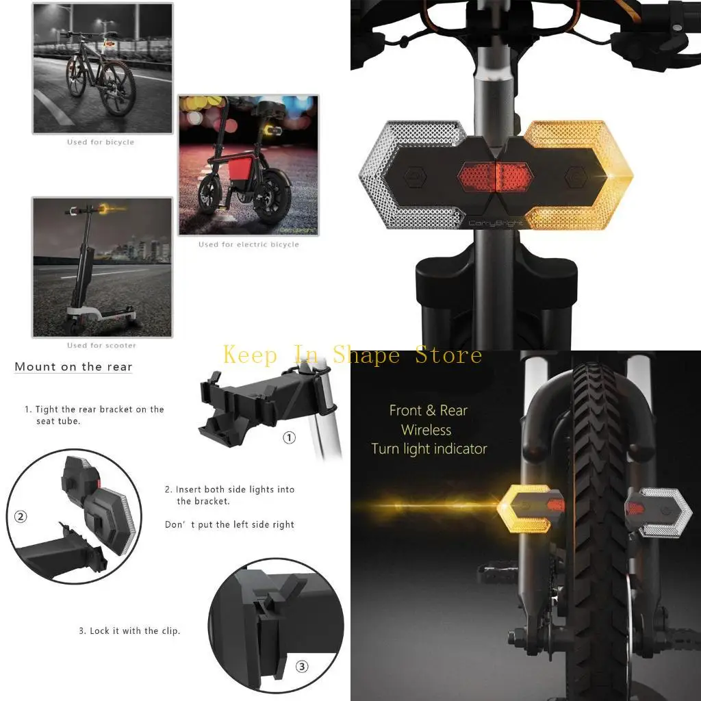 

U1JC Turn Signals Light Wireless Remote Control LED Safety Front Rear Light