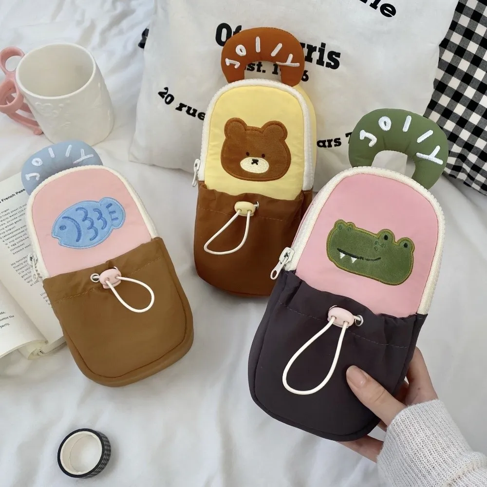 Bolsa de papelería de dibujos animados Y2K, oso, pez, cocodrilo, gran capacidad, tarjeta de cosméticos, bolígrafo, estuche de lápices de estilo coreano de mano