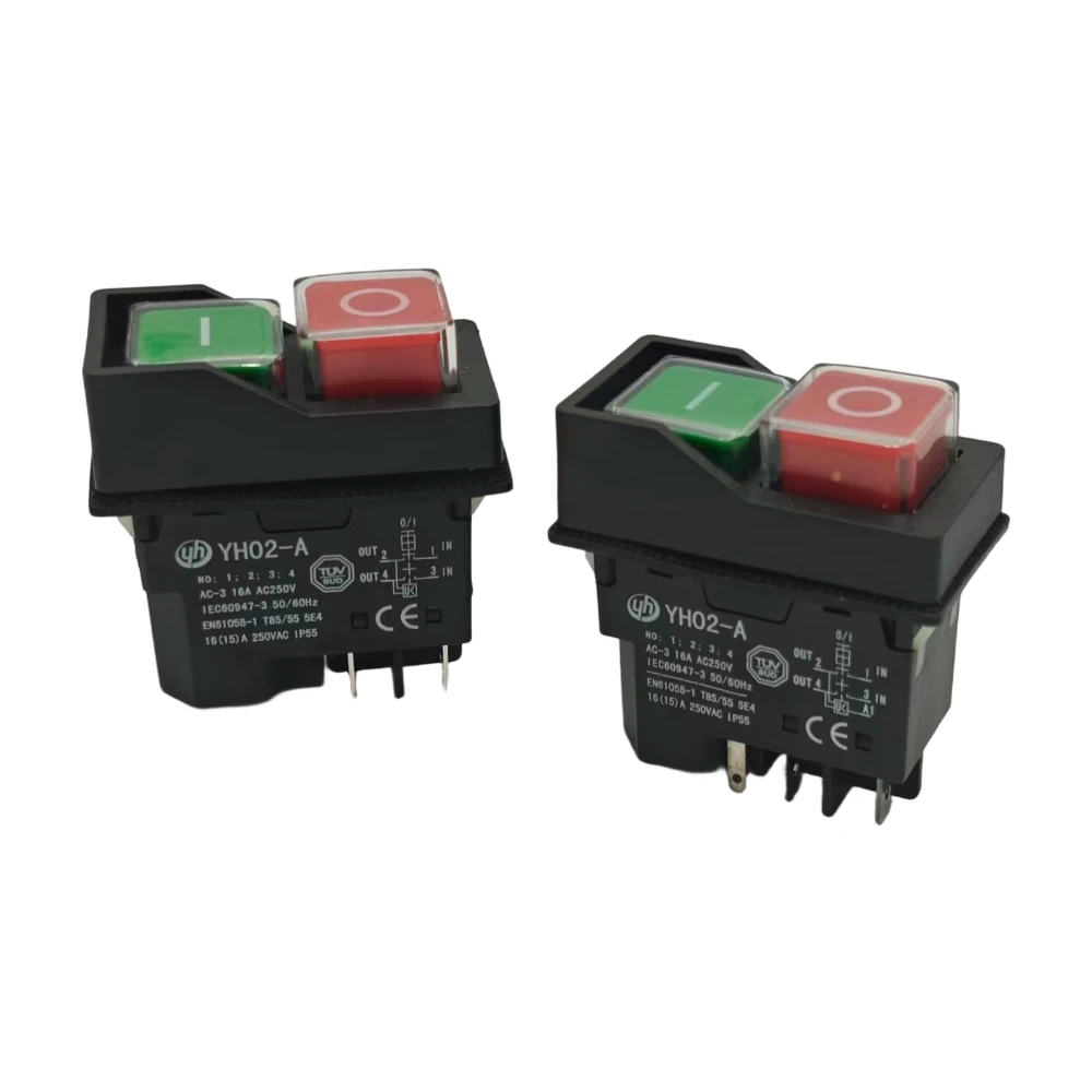 

YH02-A 4Pins/5Pins Electromagnetic Starter Push Button Switches 16A AC250V IP55 Waterproof Machine Garden Tool Can Replace KJD17