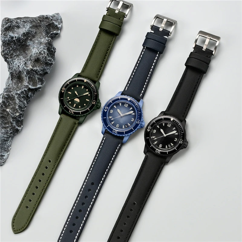 20mm 22mm 23mm PVC Waterproof Composite Leather Strap Quick Release Band Men Replace Watch Band for Blancpain Fifty Fathoms