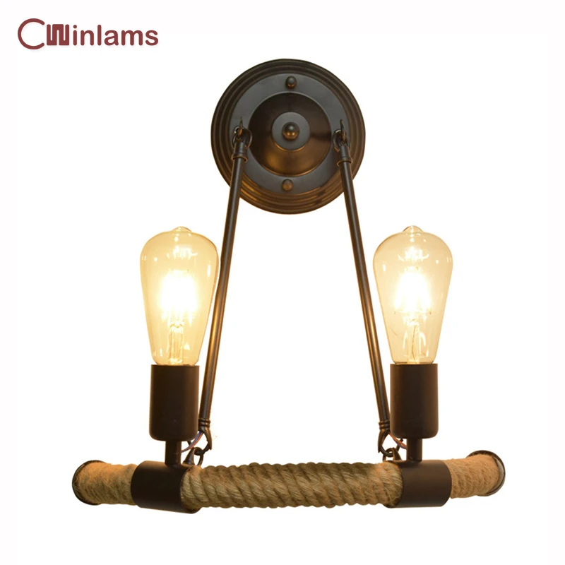 

American Retro Industrial Led Wall Light Loft Bedroom Hemp Rope Personality Wall Sconce Aisle Bar Cafe Semicircular Wall Lamp