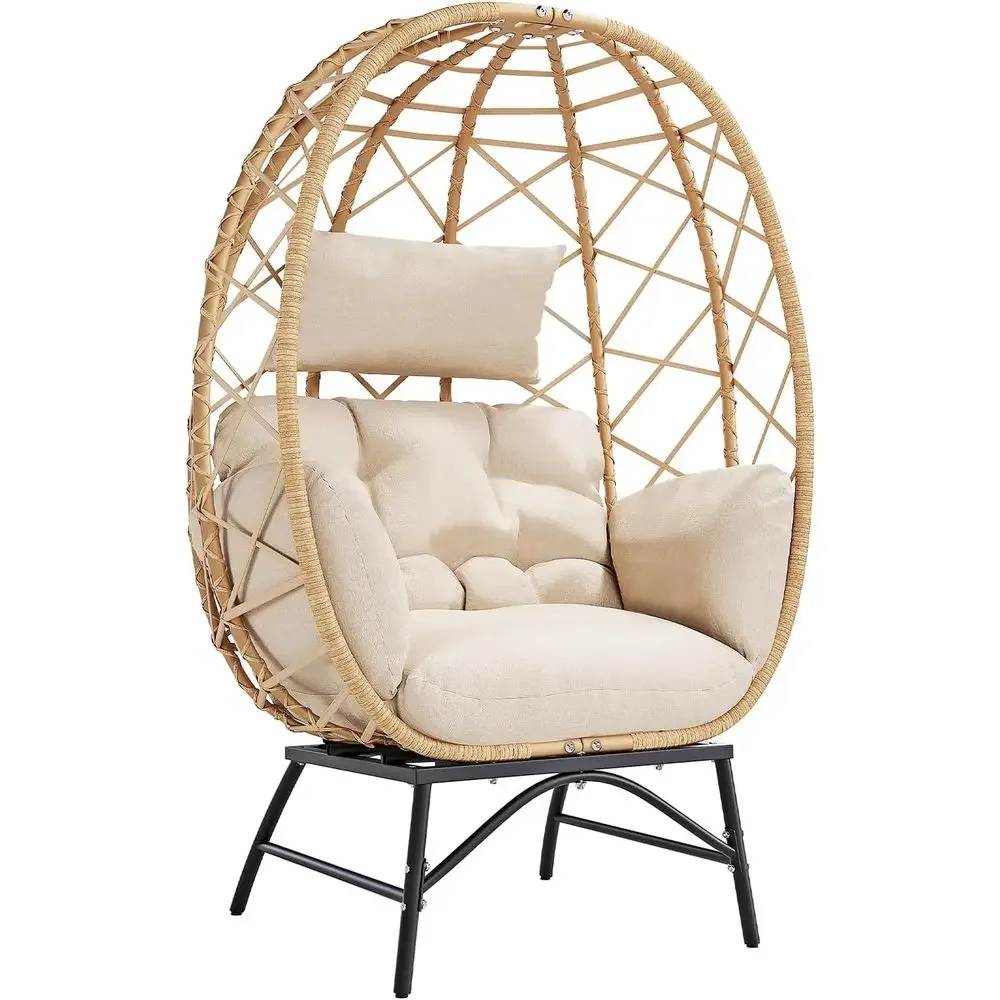 Oversized Outdoor Wicker Egg Chair with Cushion for Patio, Living Room, or Balcony - Beige
