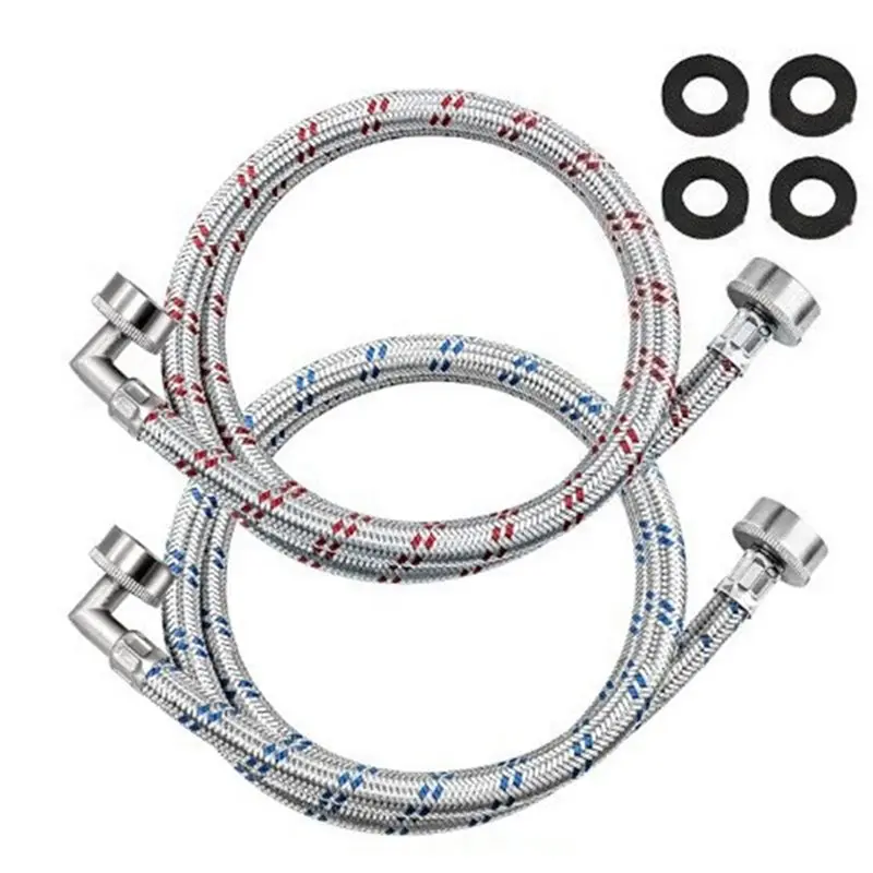 A52Q-Zulaufschlauch 1,5 Meter, 90-Grad-Winkel, bruchfest, Warm- und Kaltwasserversorgung, 2er-Pack Waschmaschinen-Schlauch – Detail 1