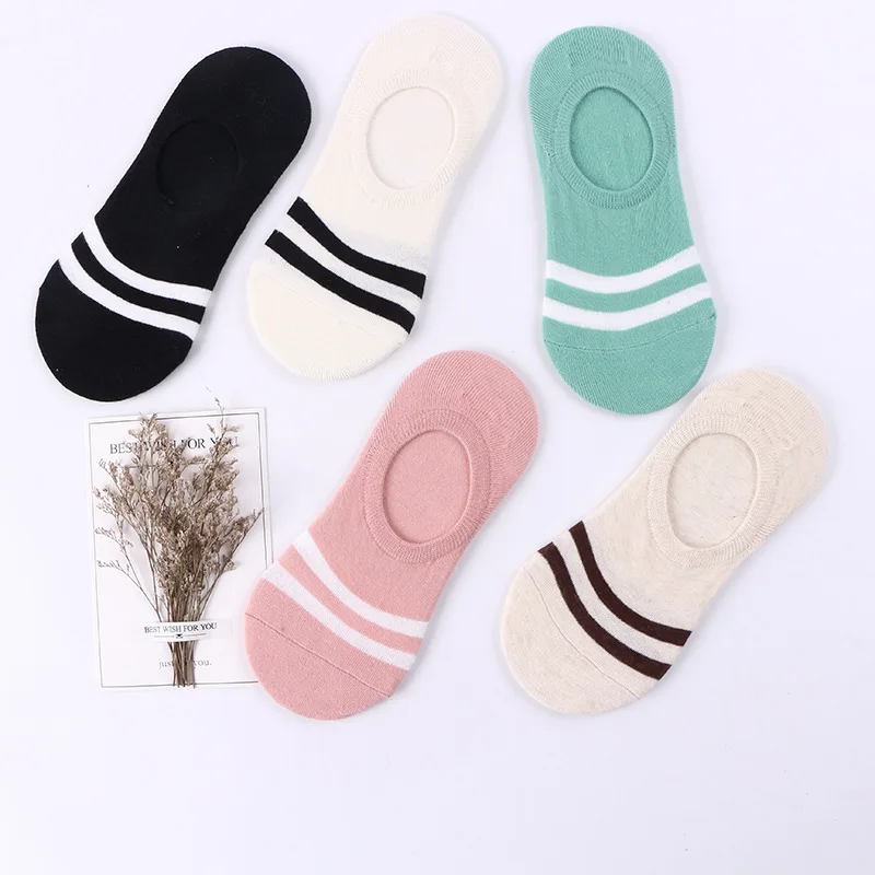 

Spring and summer invisible cotton women's breathable comfortable two-bar sports striped boat socks