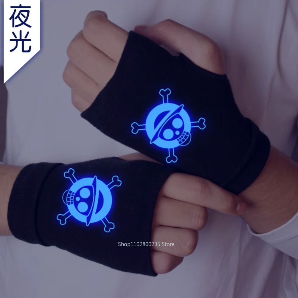 Anime One Piece Luminous Gloves Monkey D Luffy Wrist Cosplay Fingerless Fluorescence Skeleton Pirate Gloves Accessories Gift