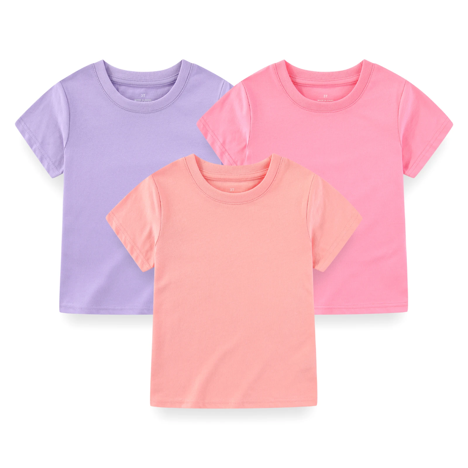 

3-Piece Solid Color kids Unisex T-shirt 2-7 Years Old Boy Girl Tops Short Sleeve Children Clothes