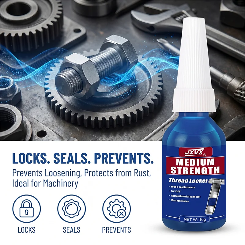 Jxvx 10 ml Blue Threadlocker, Prevents Screws and Nuts from Loosening and Oxidizing, High Temperature Resistant, Anti-Loosening Anaerobic Sealant, Suitable for Machinery and Industrial Equipment