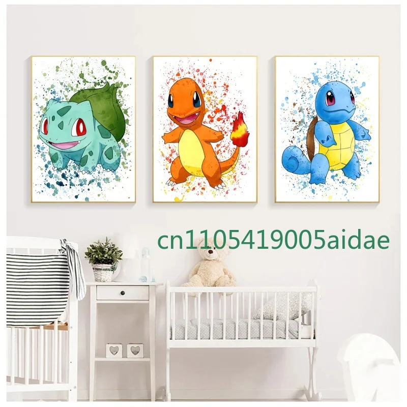 

Anime Pokemon Canvas Painting Bulbasaur Charmander Squirtle Poster and Print Watercolor Wall Art Picture Home Decor Kids Gifts