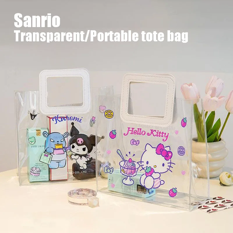 

Sanrio Transparent Pvc Handbag Kitty Kuromi Pachacco INS Stylish and Minimalist Companion Gift Bag Kawaii Gift Packaging Bag