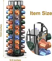Coffee Pod Holder for Nespresso OriginalLine Storage Organizer 360 Rotatable Coffee Capsules Carousel 60 Coffee Pods