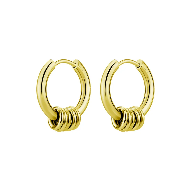 Vergoldete Schwarze Kleine Creolen aus Edelstahl Personalisierter Titanstahl-Schmuck Einfaches Modisches Accessoire – Detail 6