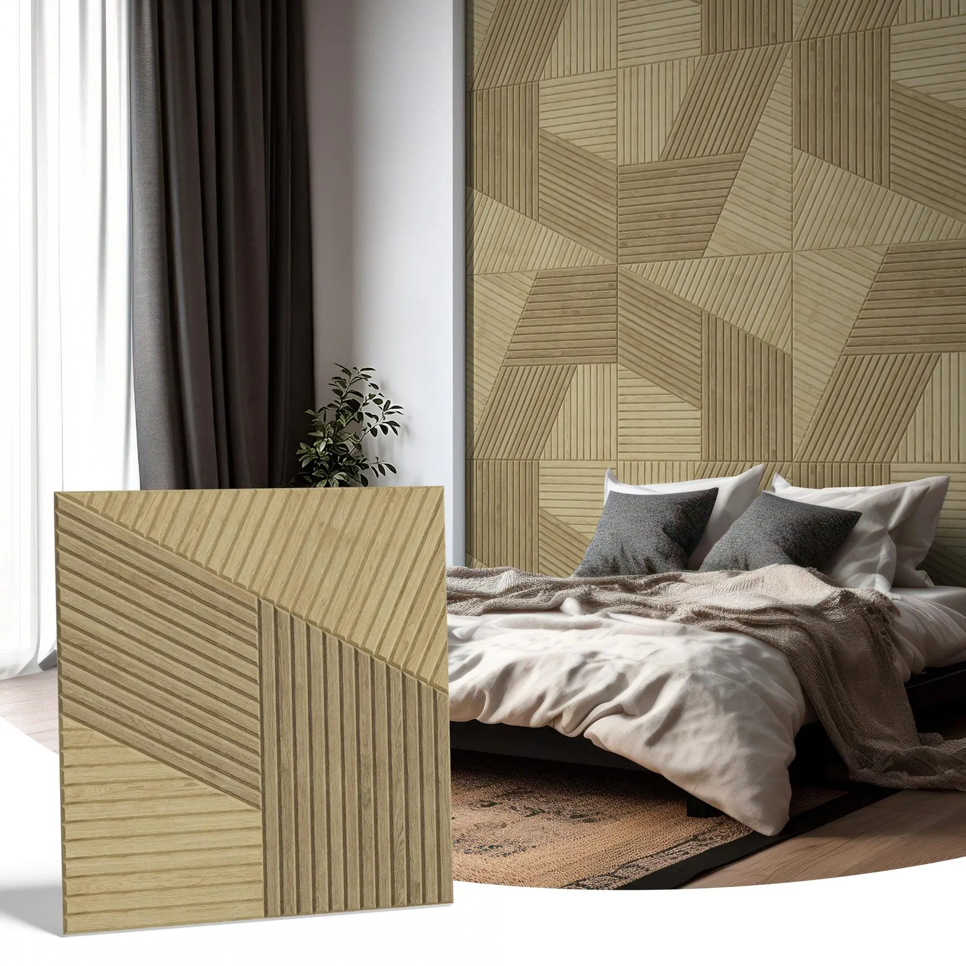Wood Grain Polyester Fiber Acoustic Panel, High Density Sound Absorbing Board for Wall Decoration in Bedroom Living Room Office