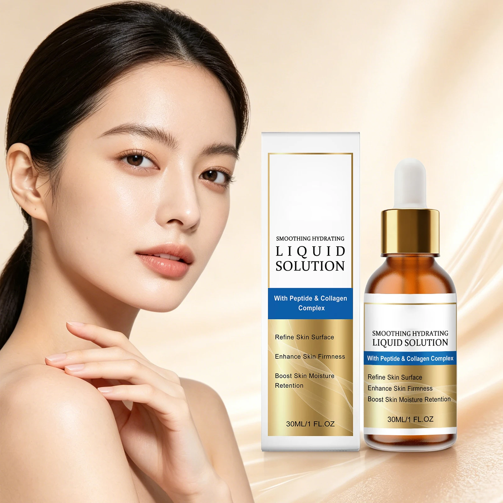 Peptide Collagen Face Lifting Serum Relieve Dryness Improve Texture Smoothing Hydrating Moisturizing Retention Liquid Solution
