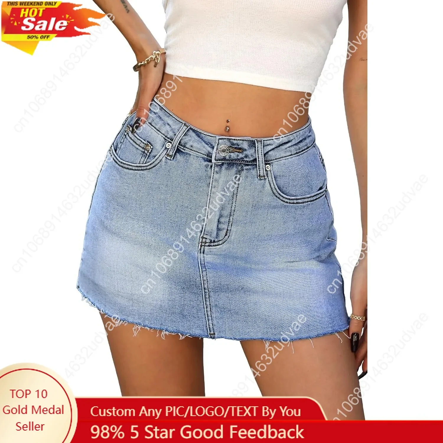 

Denim Skirt with Shorts Mini Skort - Casual Jean Skirts with Raw Hem & Pockets