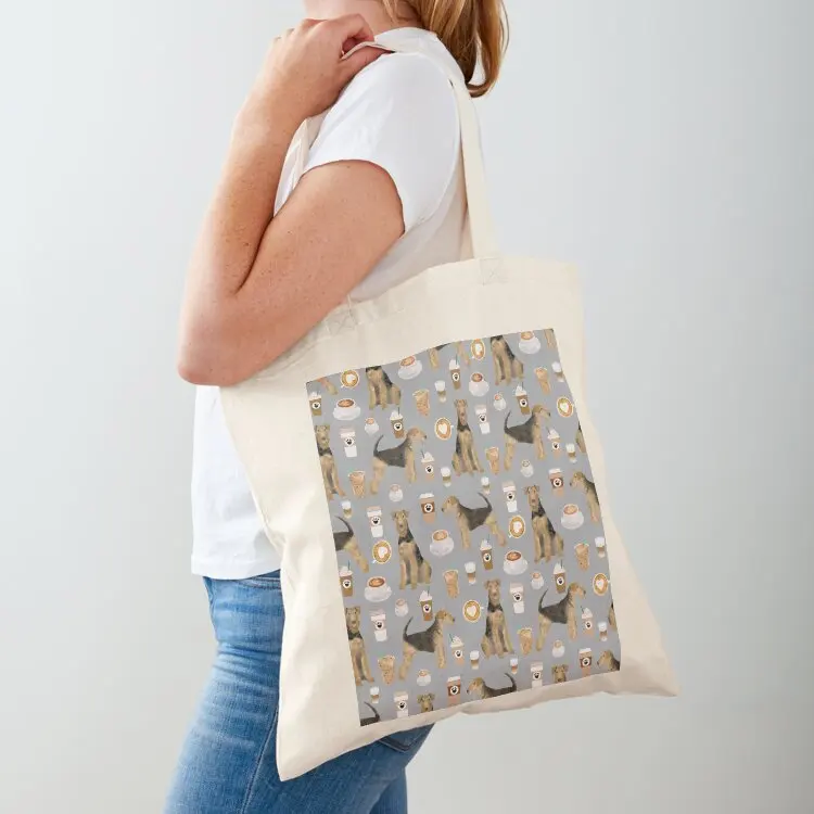 Airedale Terrier Dog coffe latte pattern dog breed customized pet portrait by pet friendly by PetFriendly Tote Bag